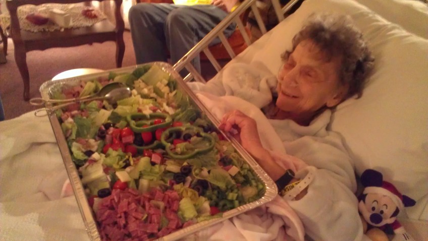 The Big Salad My mom's words to everyone who stopped by those two weeks. This was a salad brought by our friend Kathie.